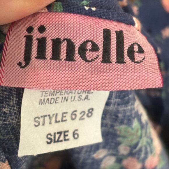 VTG 80s JINELLE Lace Collar Lace Trim Floral Garden Party Dress in Navy SZ 6 - Picture 9 of 12